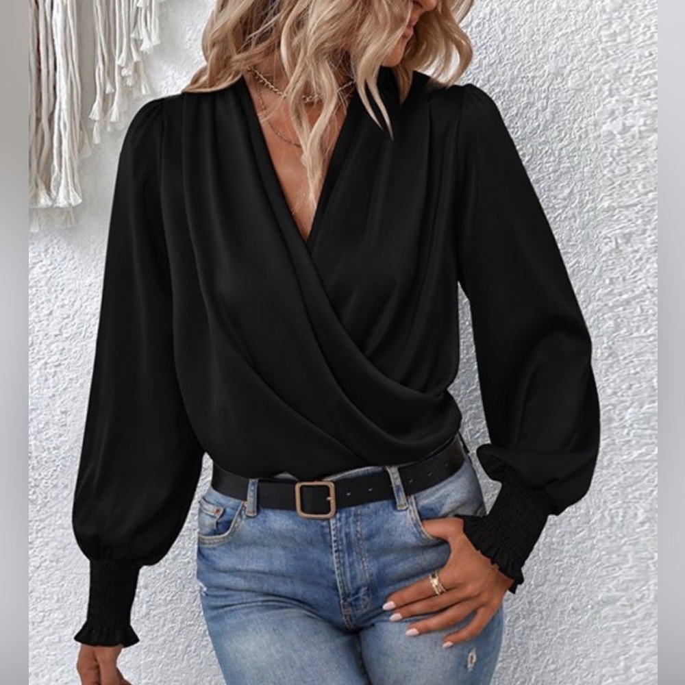 Black wrap style blouse